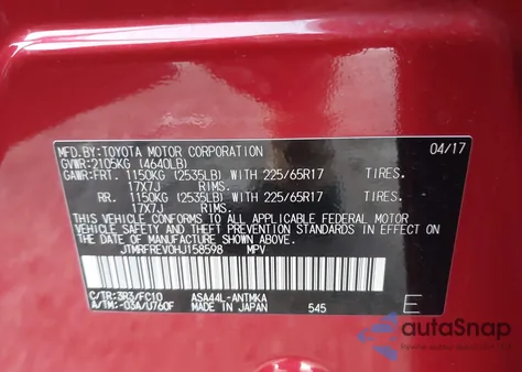 2017 Toyota Rav4 Xle from USA, damaged, VIN JTMRFREV0HJ158598